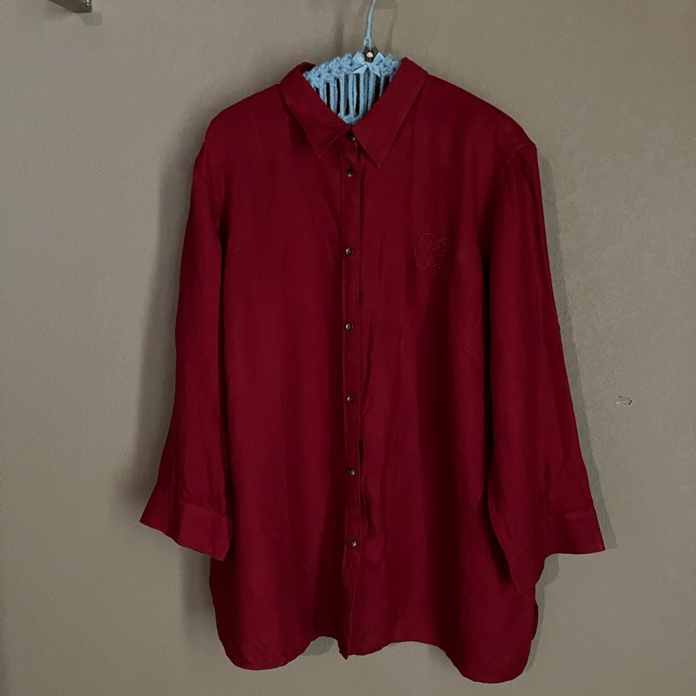 Ralph Lauren Red Button up  Shirt 3/4 sleeves 100% Linen size 2X